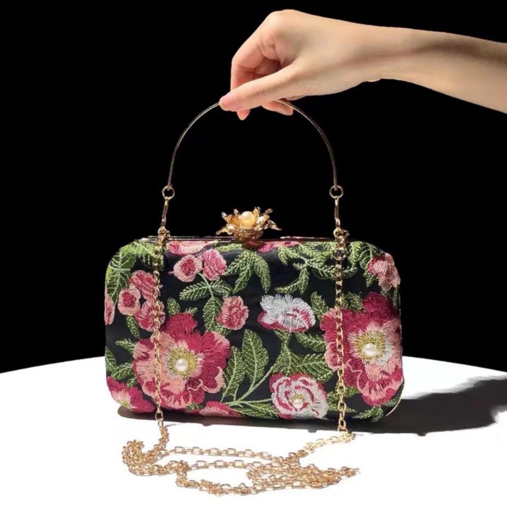 Floral mini clutch 2 way shoulder evening bag
